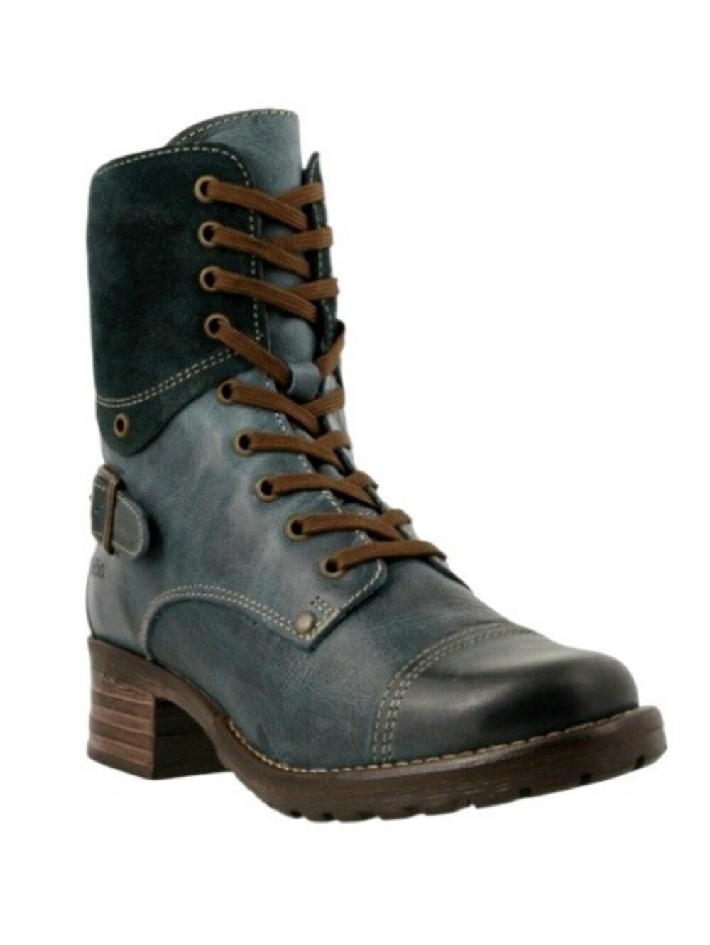 Taos Crave Teal Green Leather & Suede Lace Up Combat Boots EU 39 US 8